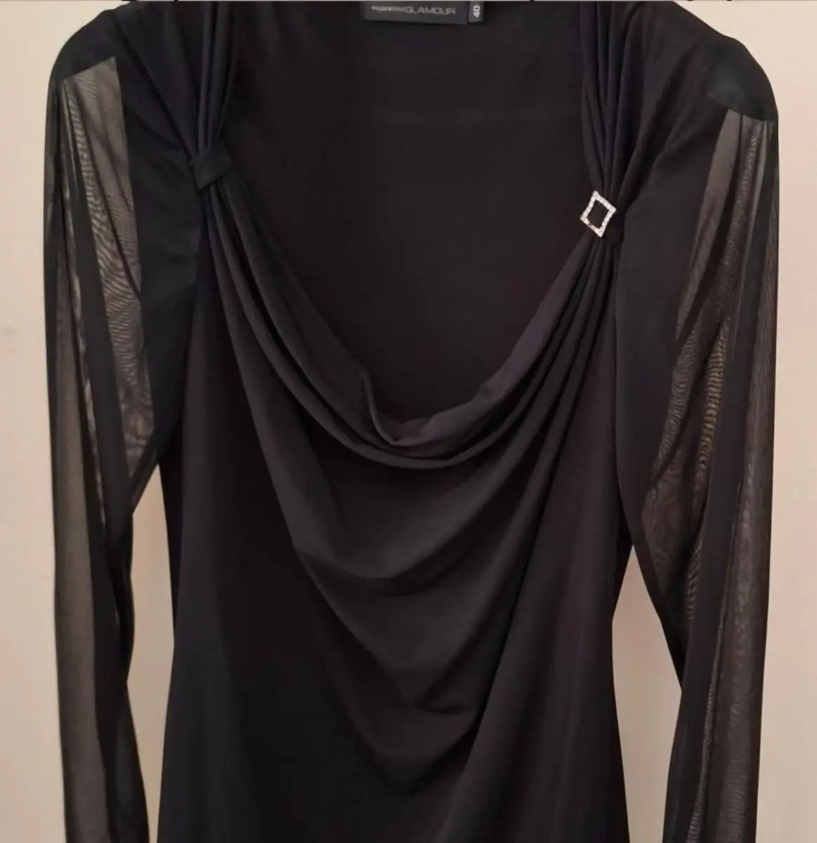 Truworths GLAMOUR BLACK COWL NECK TOP WITH MESH SLEEVES