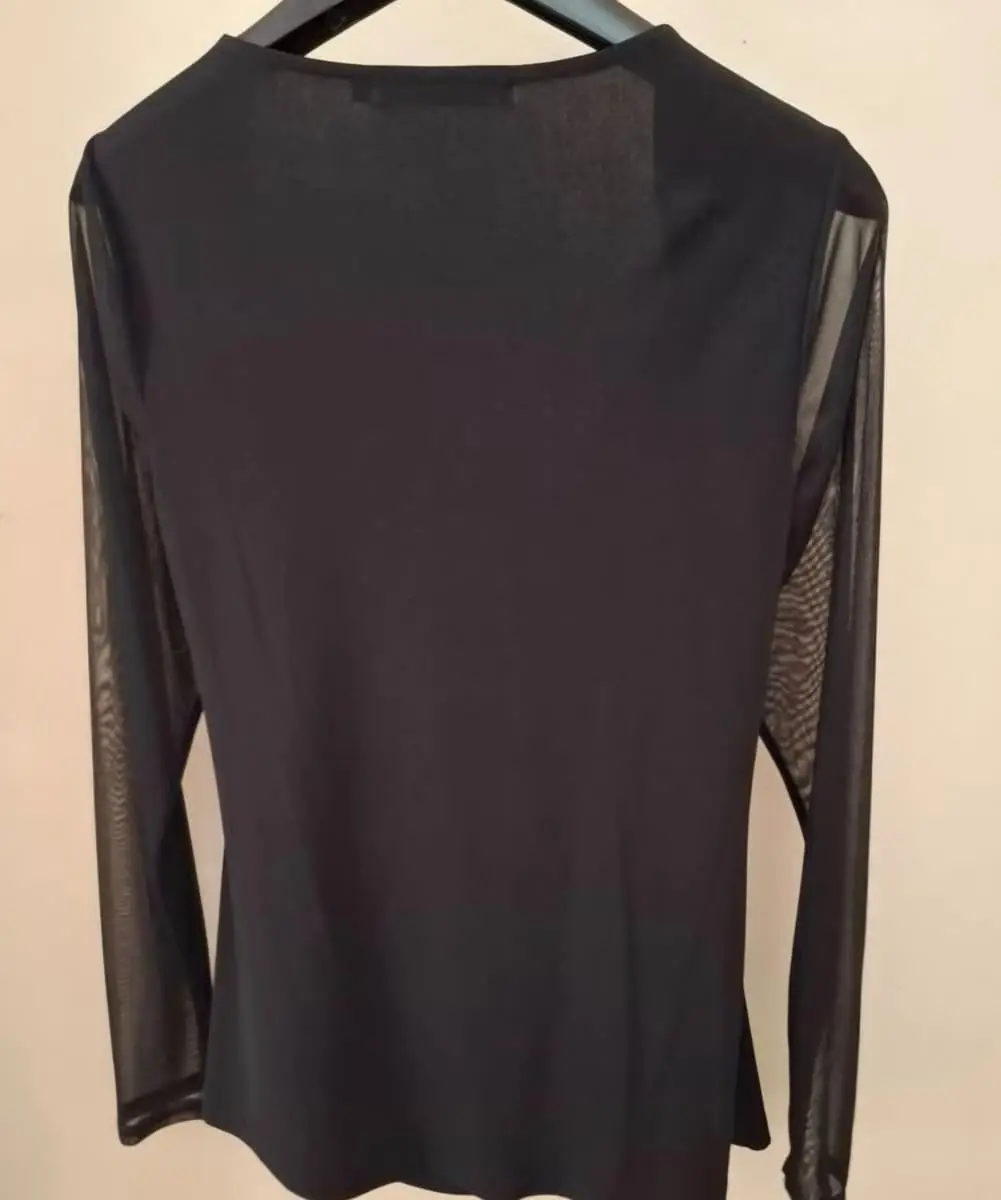 GLAMOUR BLACK COWL NECK TOP WITH MESH SLEEVES
