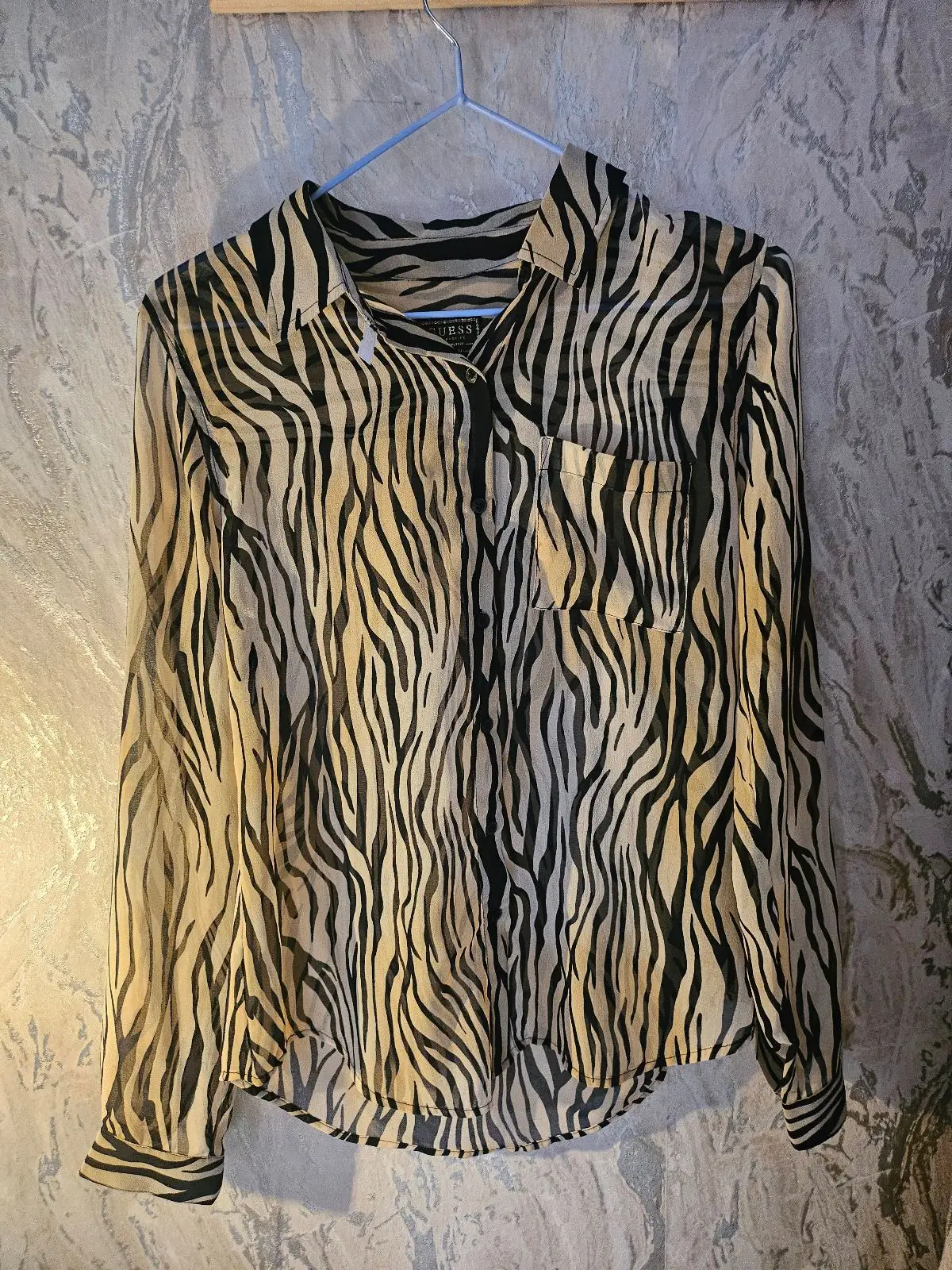 Guess Zebra Print Sheer Button-Down Shirt