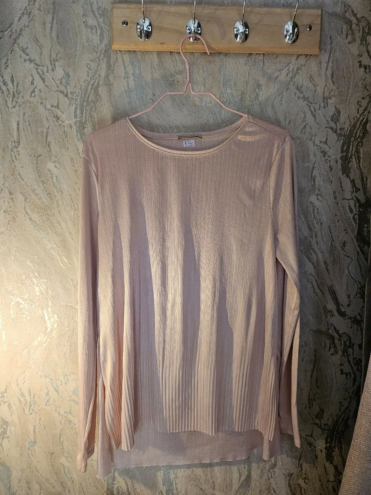 Zara Pink Pleated Long-Sleeve Top