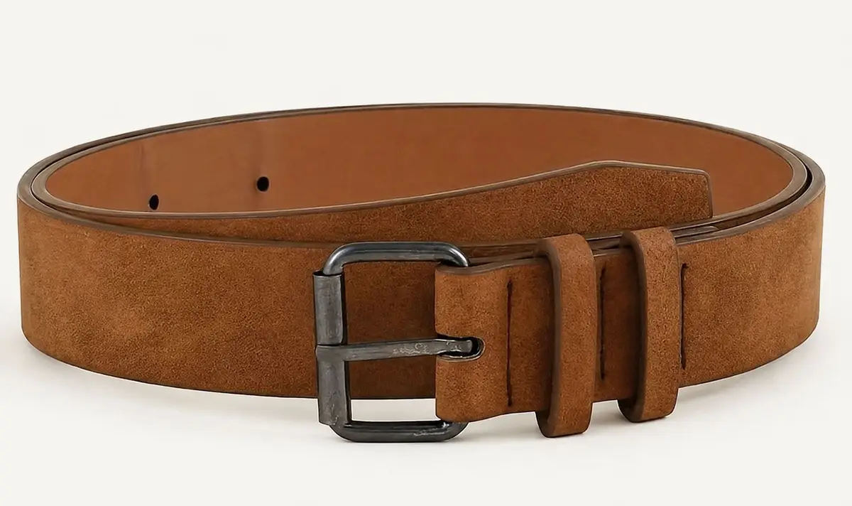 Brown Suede Belt with Dark Metal Buckle