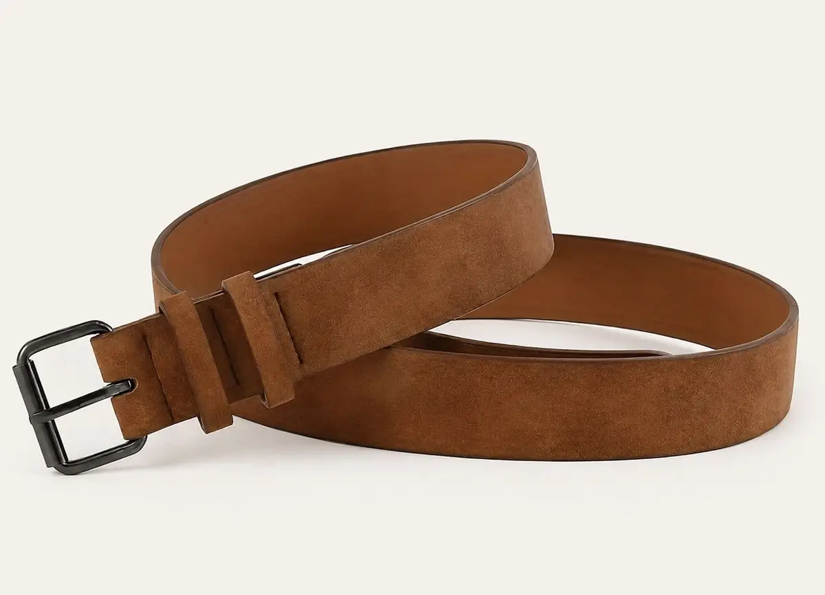 Brown Suede Belt with Dark Metal Buckle