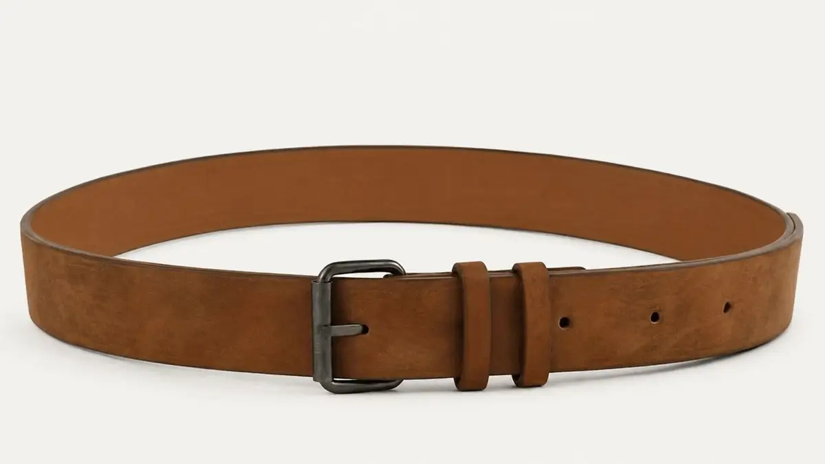 Brown Suede Belt with Dark Metal Buckle