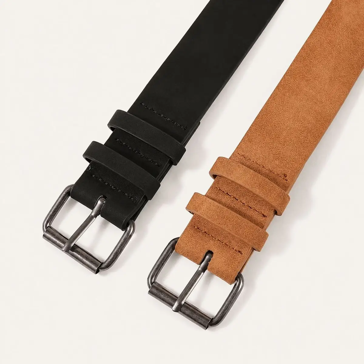 Brown Suede Belt with Dark Metal Buckle