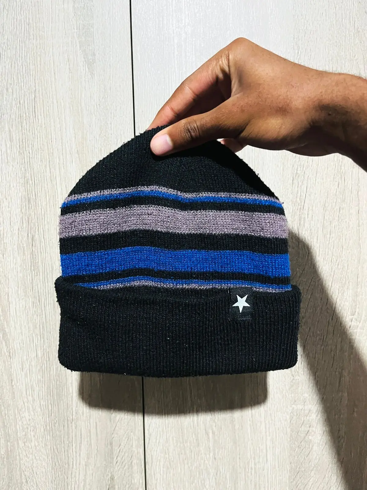 Striped Beanie with Star Logo