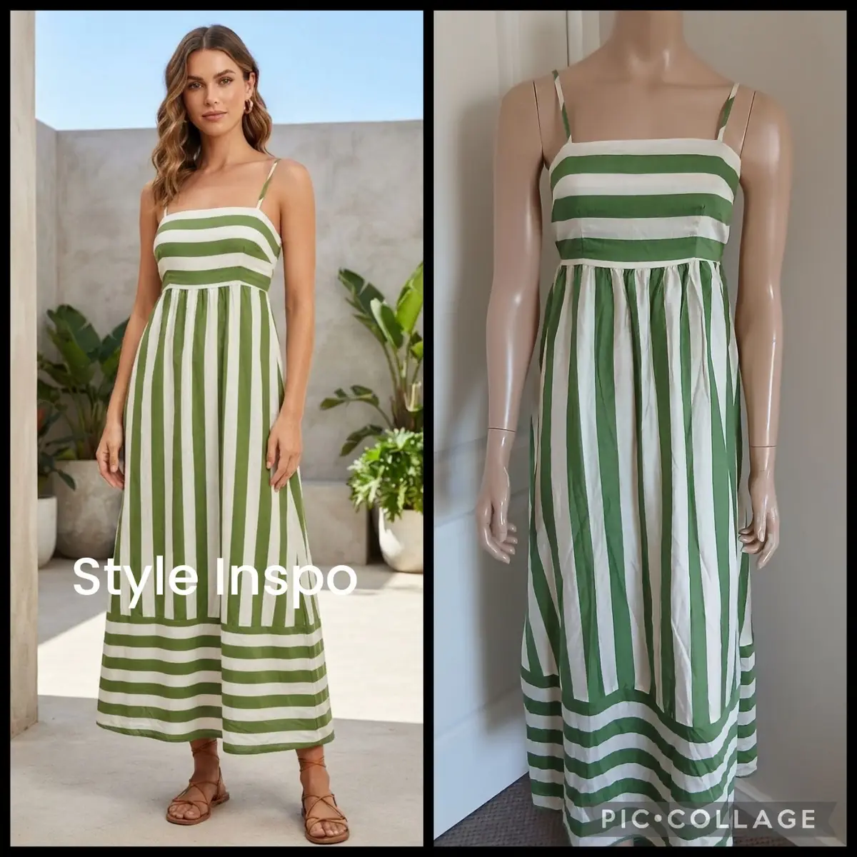 Green and White Striped Midi Dress