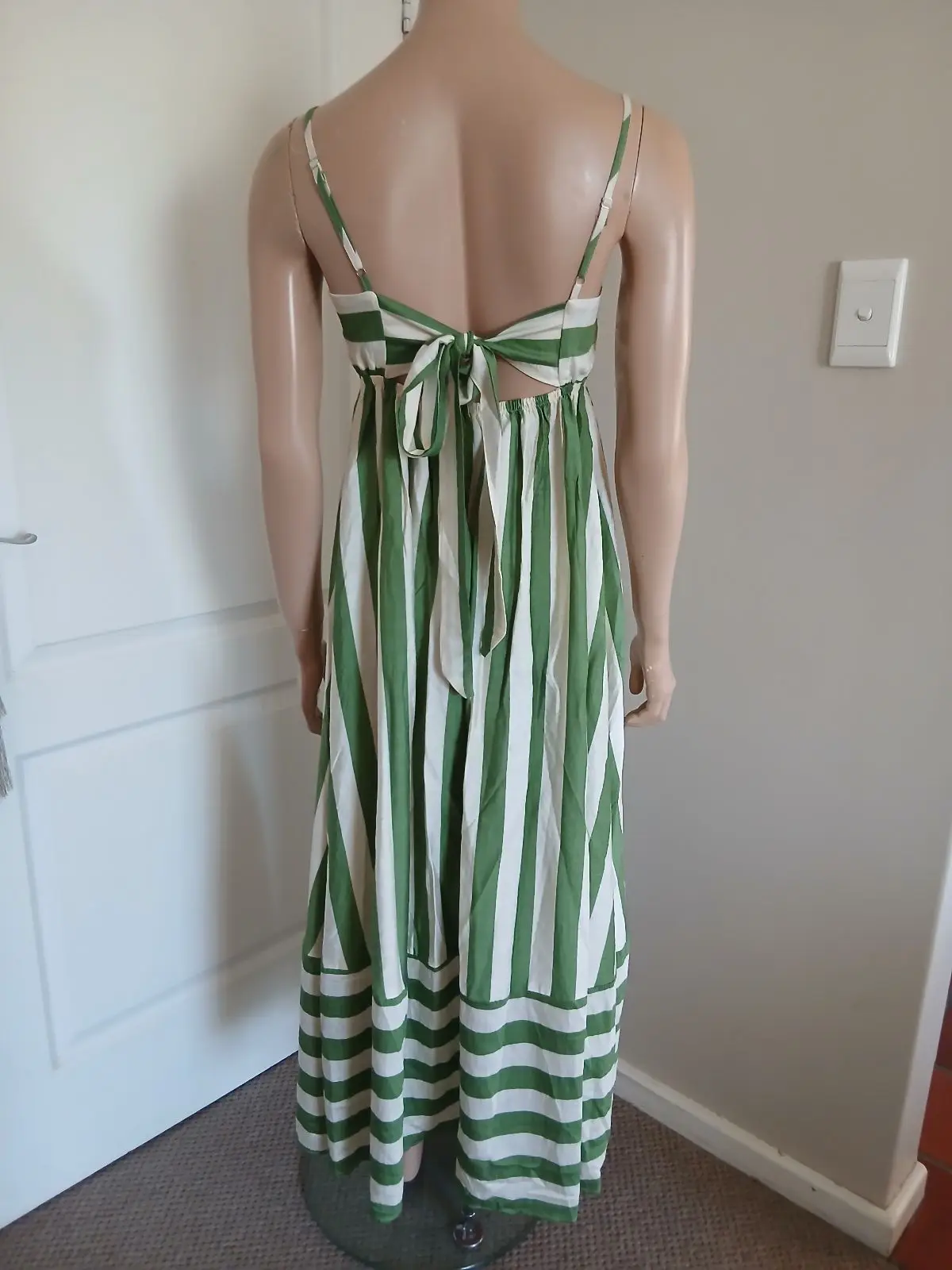 Green and White Striped Midi Dress