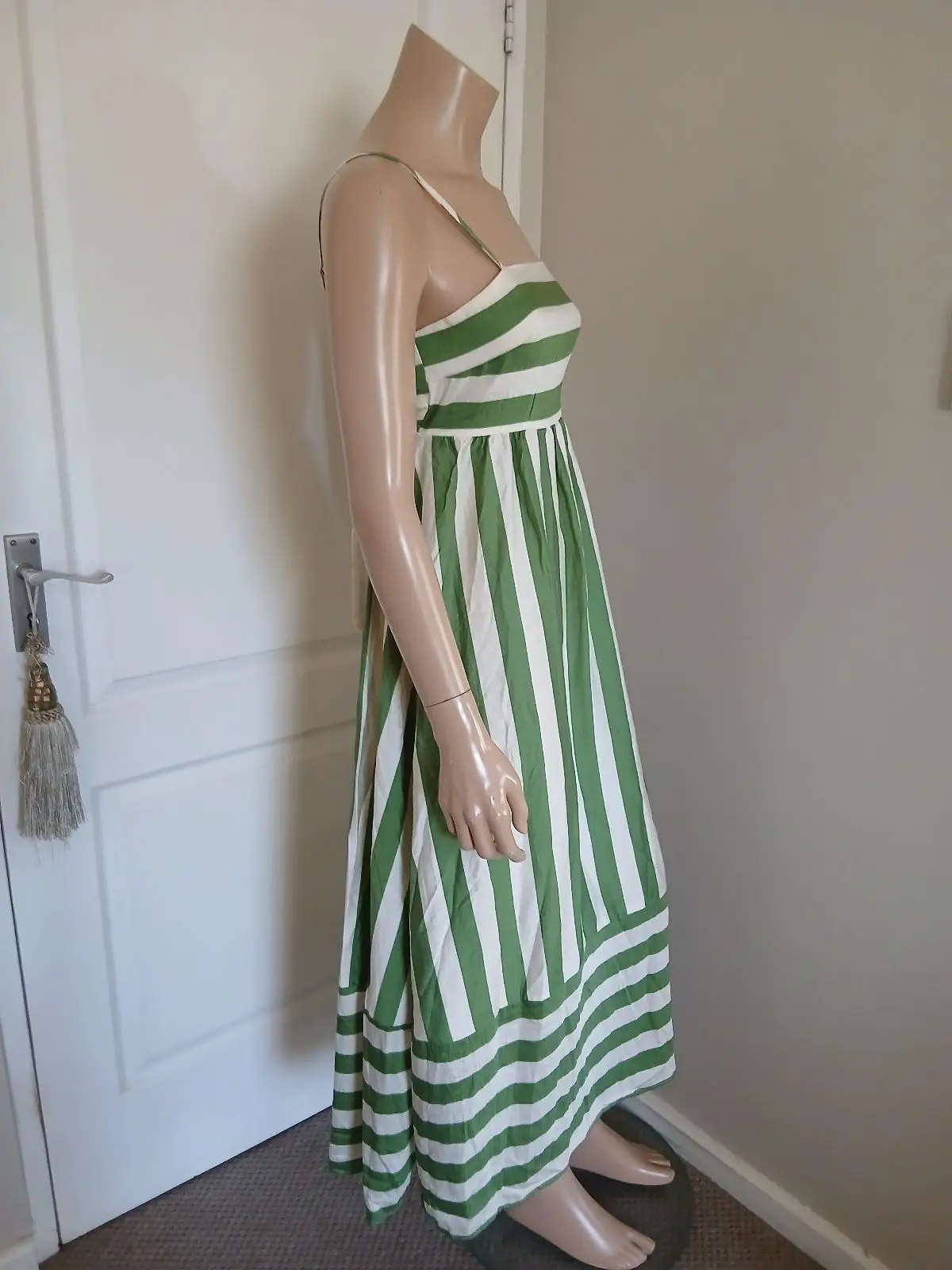 Green and White Striped Midi Dress