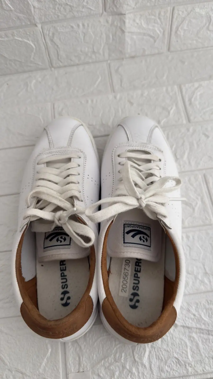 Superga White Leather Sneakers with Brown Heel