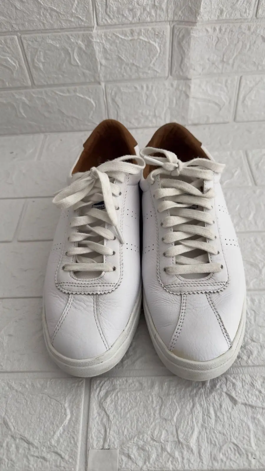 Superga White Leather Sneakers with Brown Heel