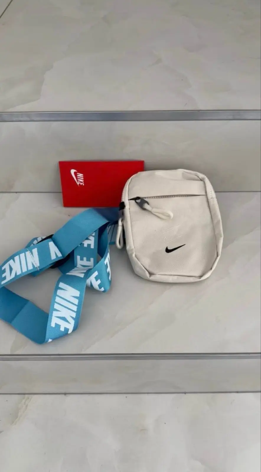 Nike Crossbody Bag Off-White with Blue Strap