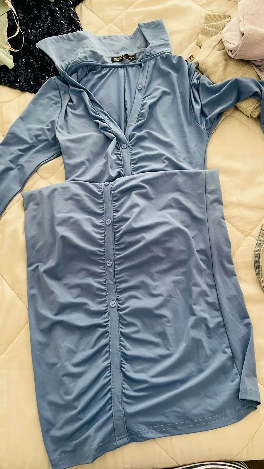 Miss Gach Light Blue Button-Down Midi Dress Size M