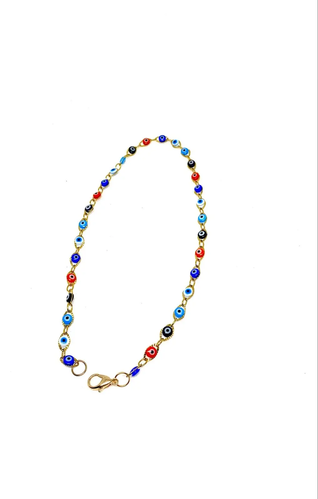 Handmade Evil Eye Bead Gold-Tone Chain Bracelet