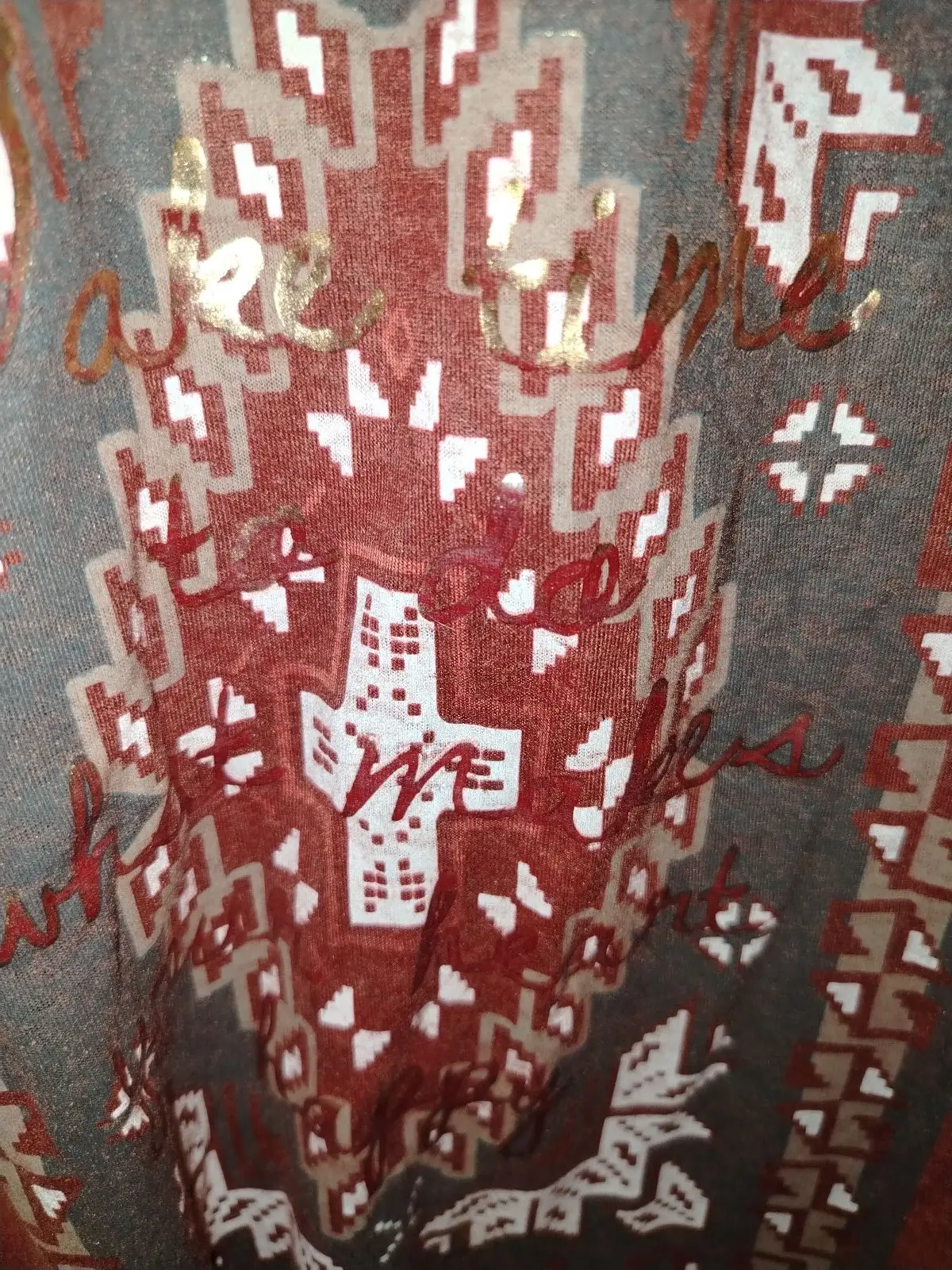 News Denim Boho Print Rust Red Top