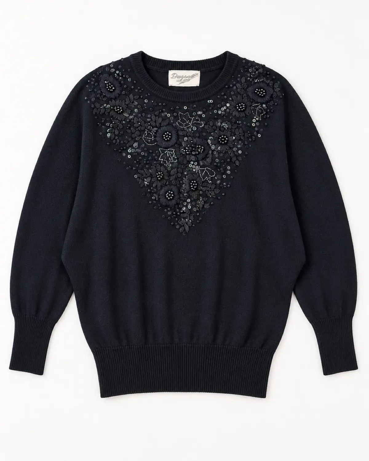 Dugas Embellished Floral Knit Sweater