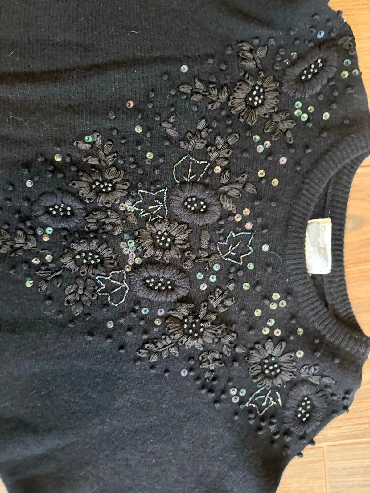 Dugas Embellished Floral Knit Sweater