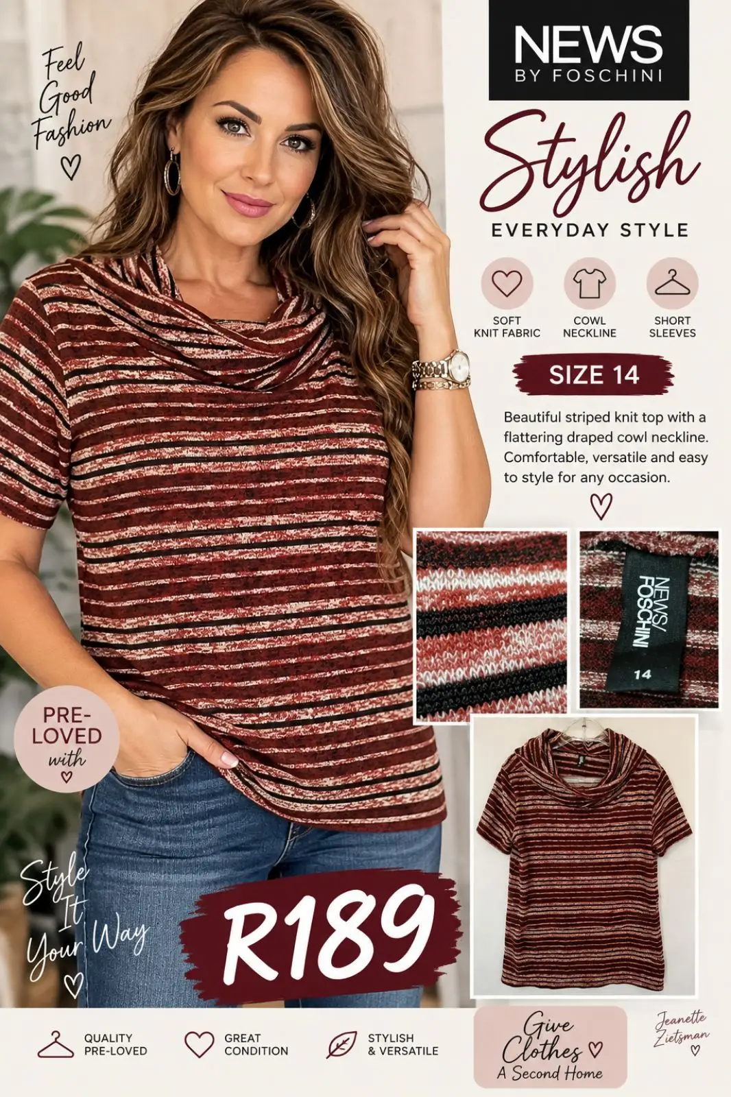 Foschini News by Foschini Striped Cowl Neck Knit Top