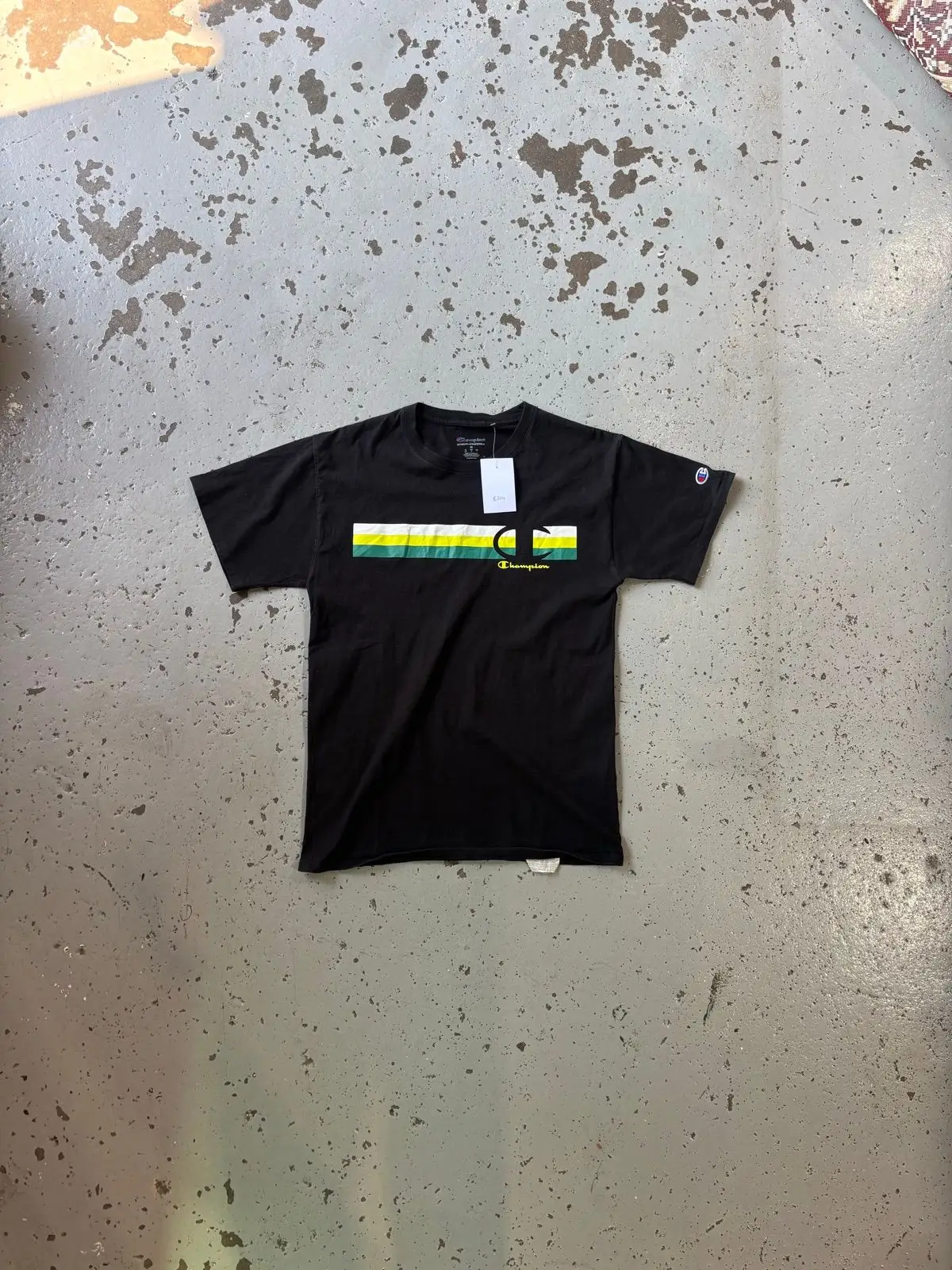 Champion Black T-Shirt with Stripe Graphic