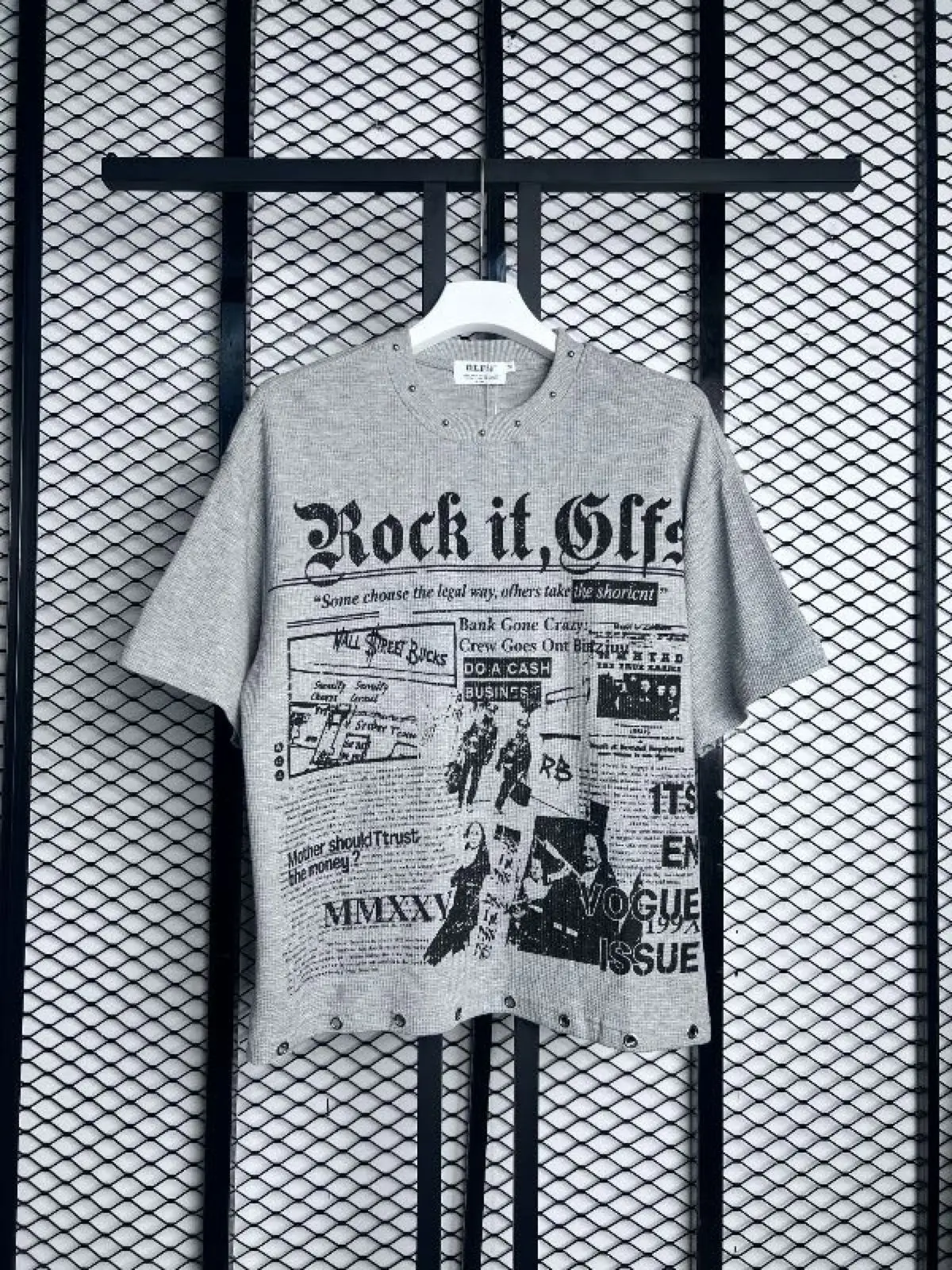Grey Newspaper Print Graphic T-Shirt