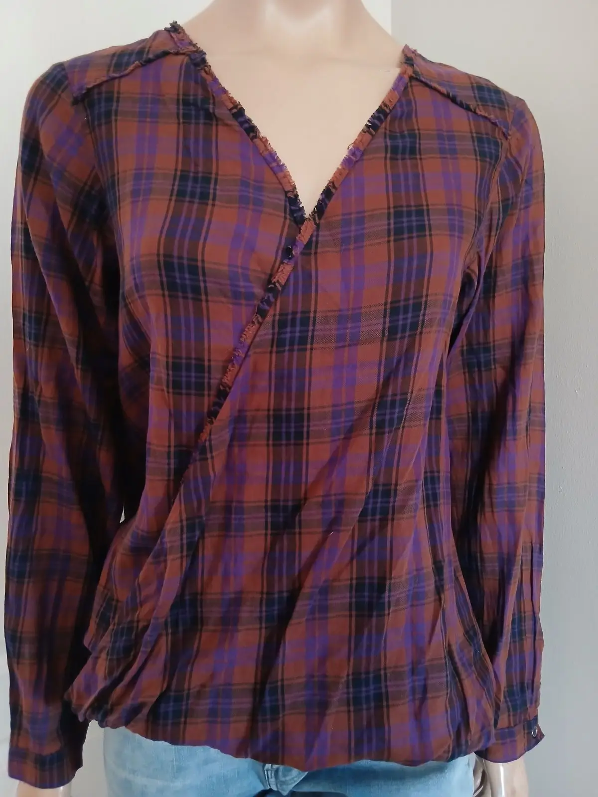 Woolworths Plaid Wrap Long-Sleeve Top