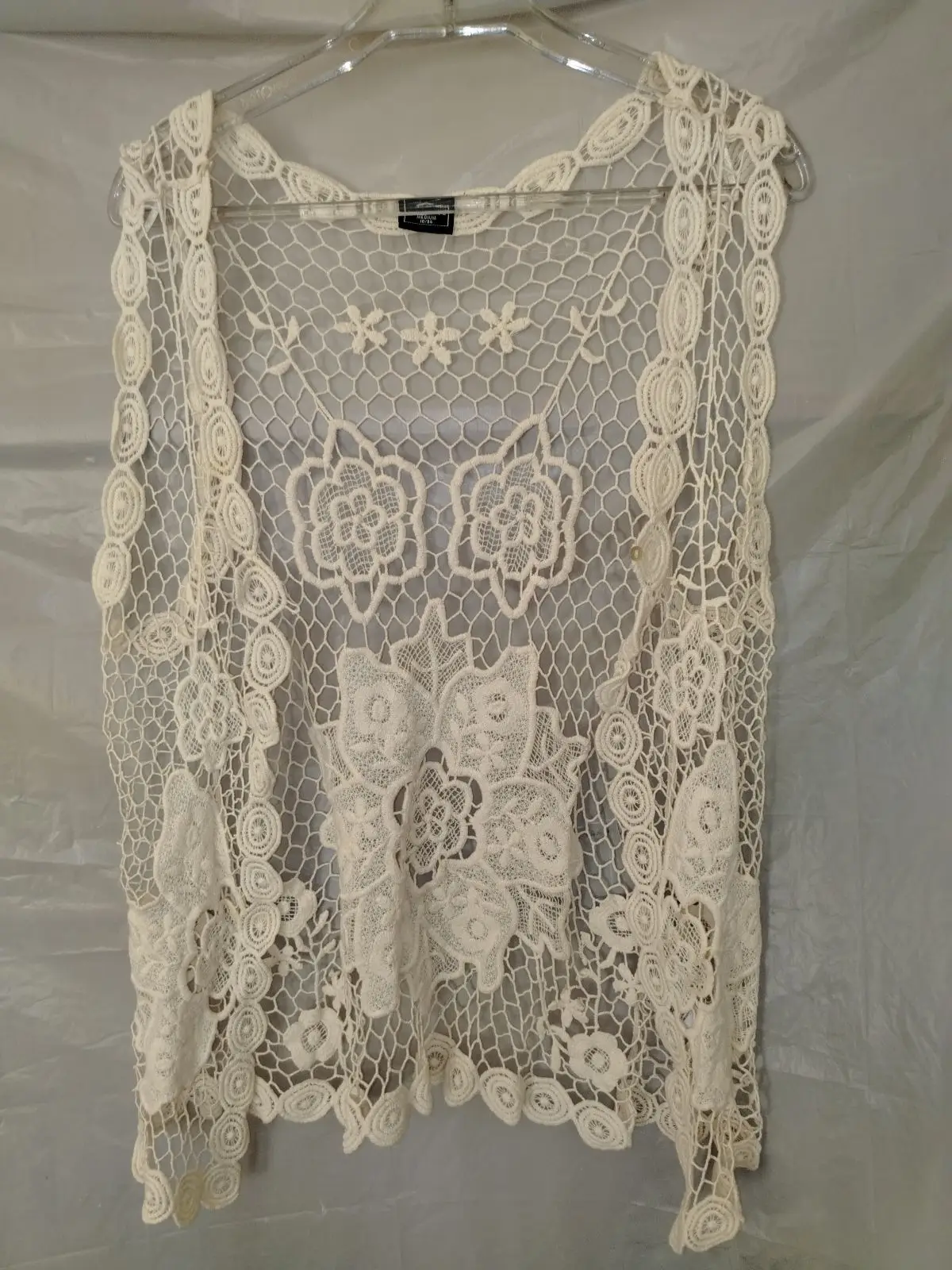 Miladys Crochet Lace Open Cardigan Ivory Medium