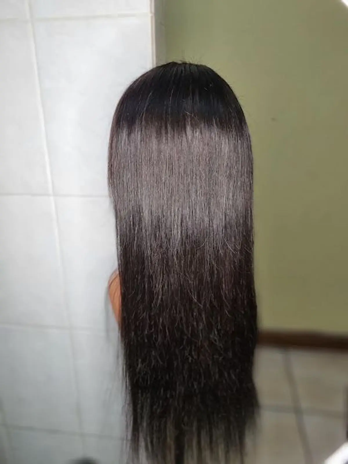 Long Dark Human Hair Wig