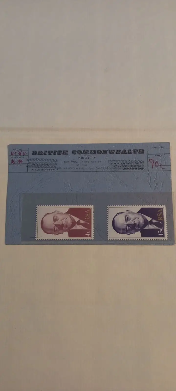 RSA B.J. Vorster Postage Stamps Pair on Philately Card