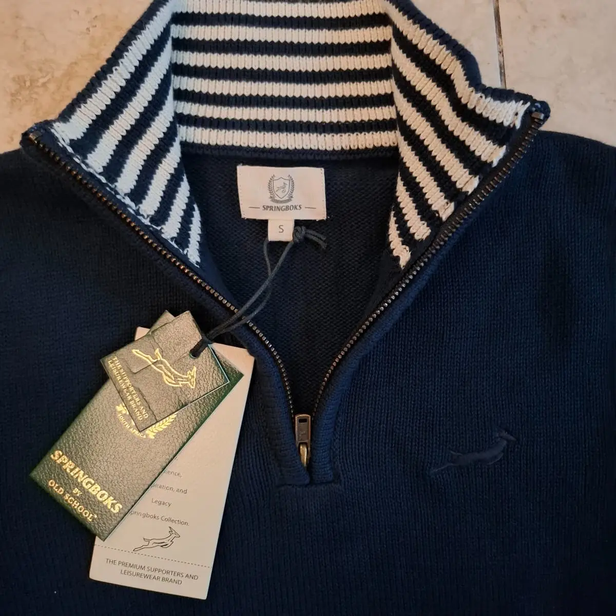 Old School -  Springboks Premium Quarter Zip Knit (Navy) - Size S - Brand New