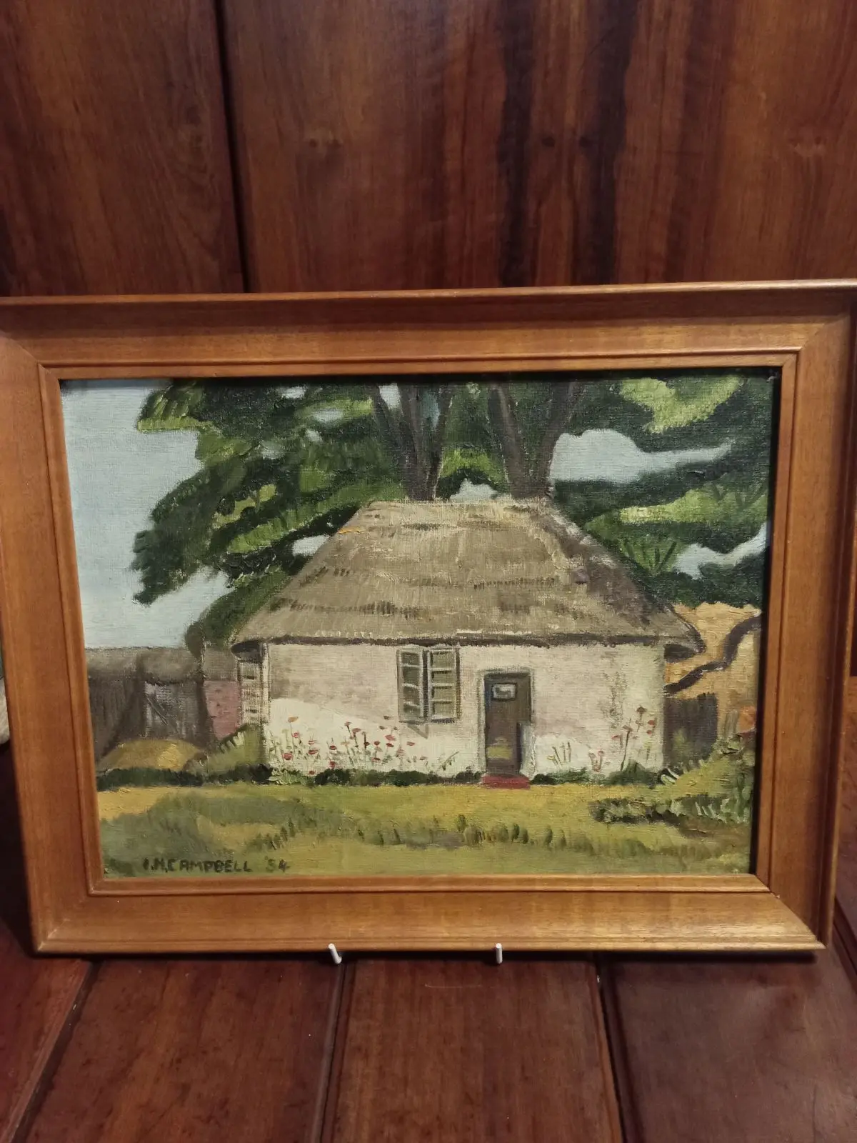 Vintage Framed Cottage Oil Painting Signed I.M. Campbell 1954