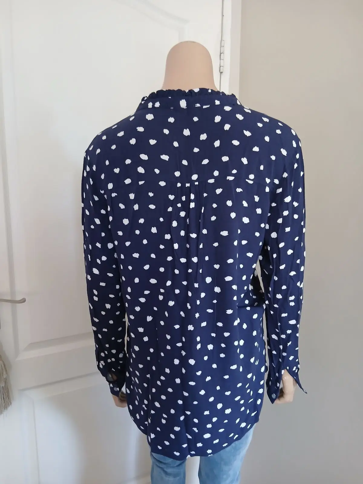 Old Khaki Navy Blue Print Long Sleeve Blouse Size 10