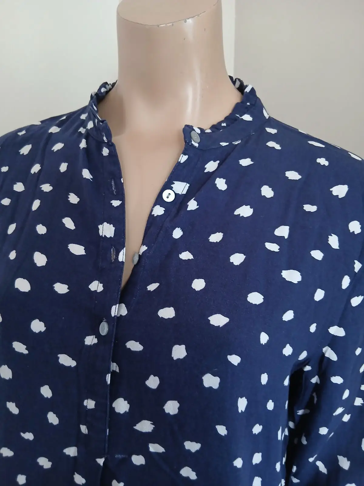 Old Khaki Navy Blue Print Long Sleeve Blouse Size 10