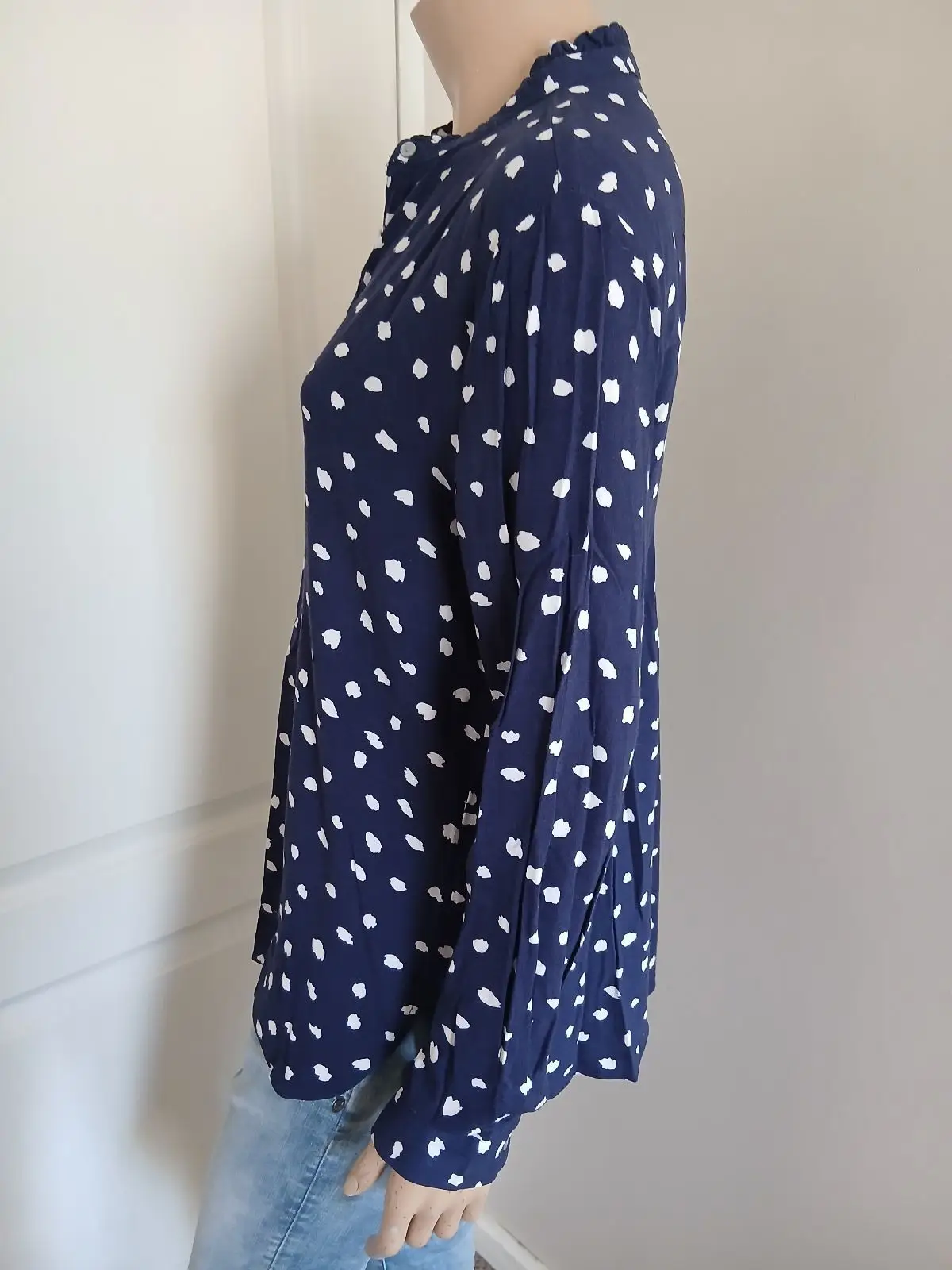 Old Khaki Navy Blue Print Long Sleeve Blouse Size 10