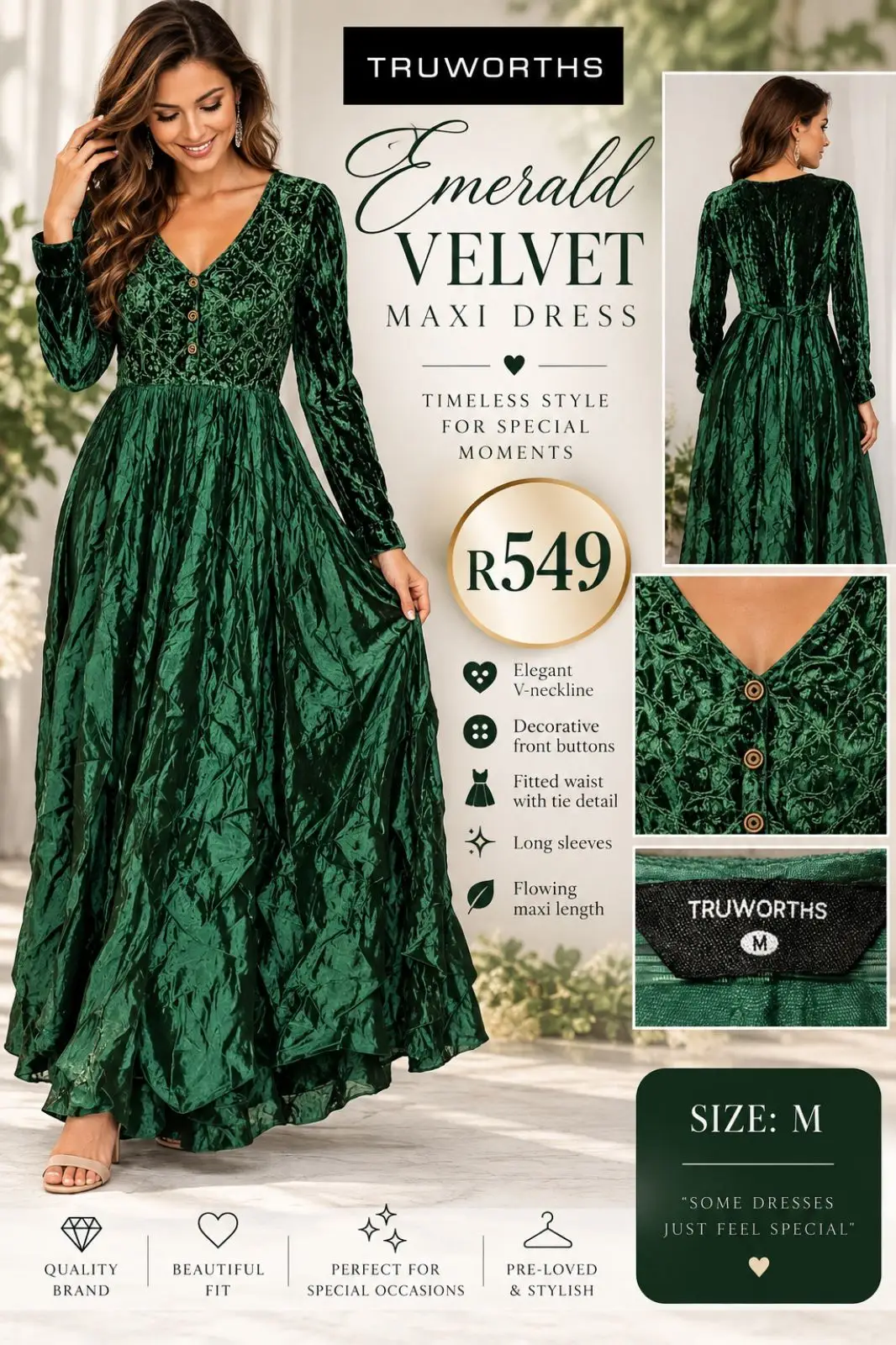 Truworths Emerald Velvet Maxi Dress
