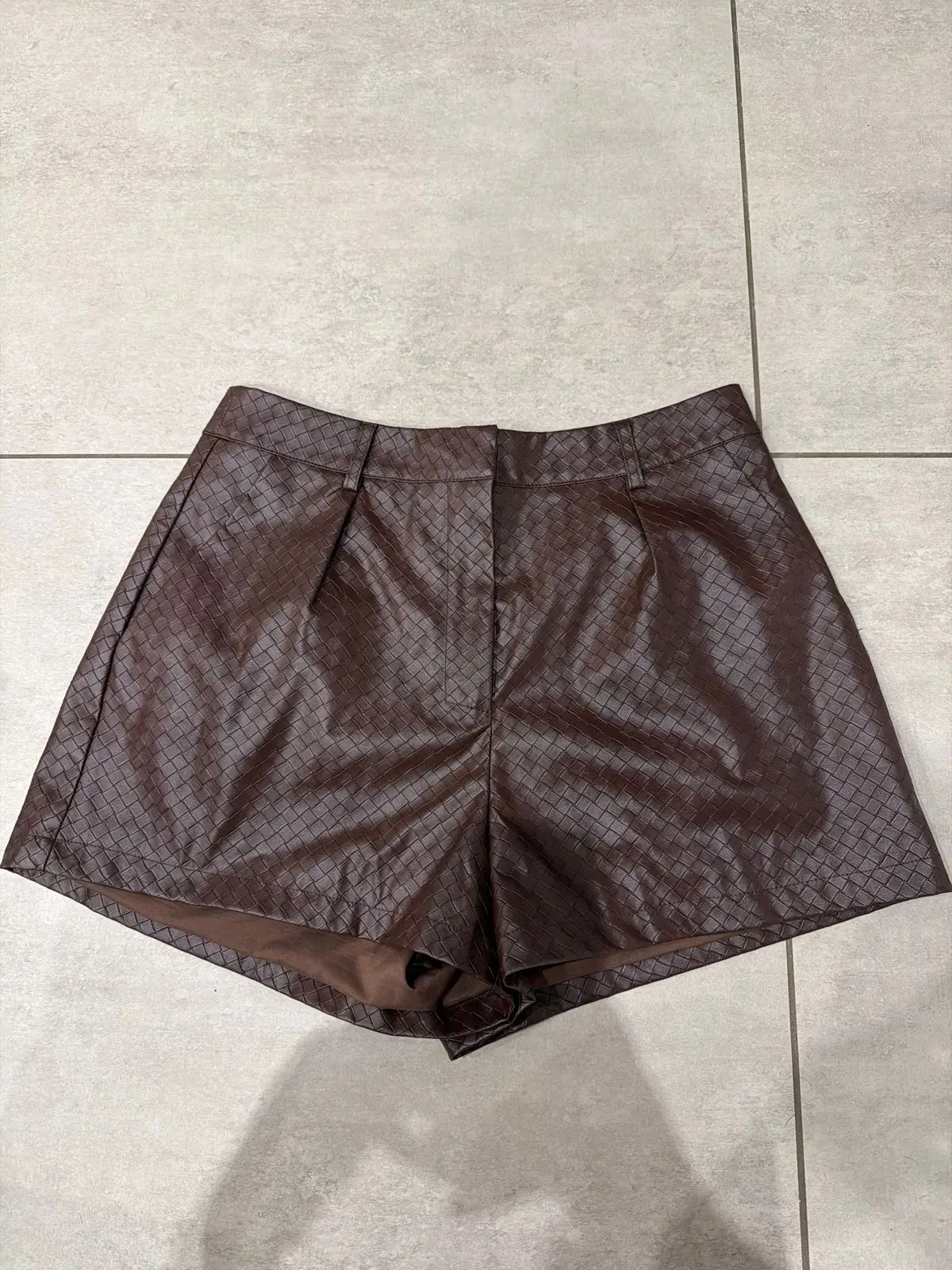 Shein Brown Woven Faux-Leather Shorts
