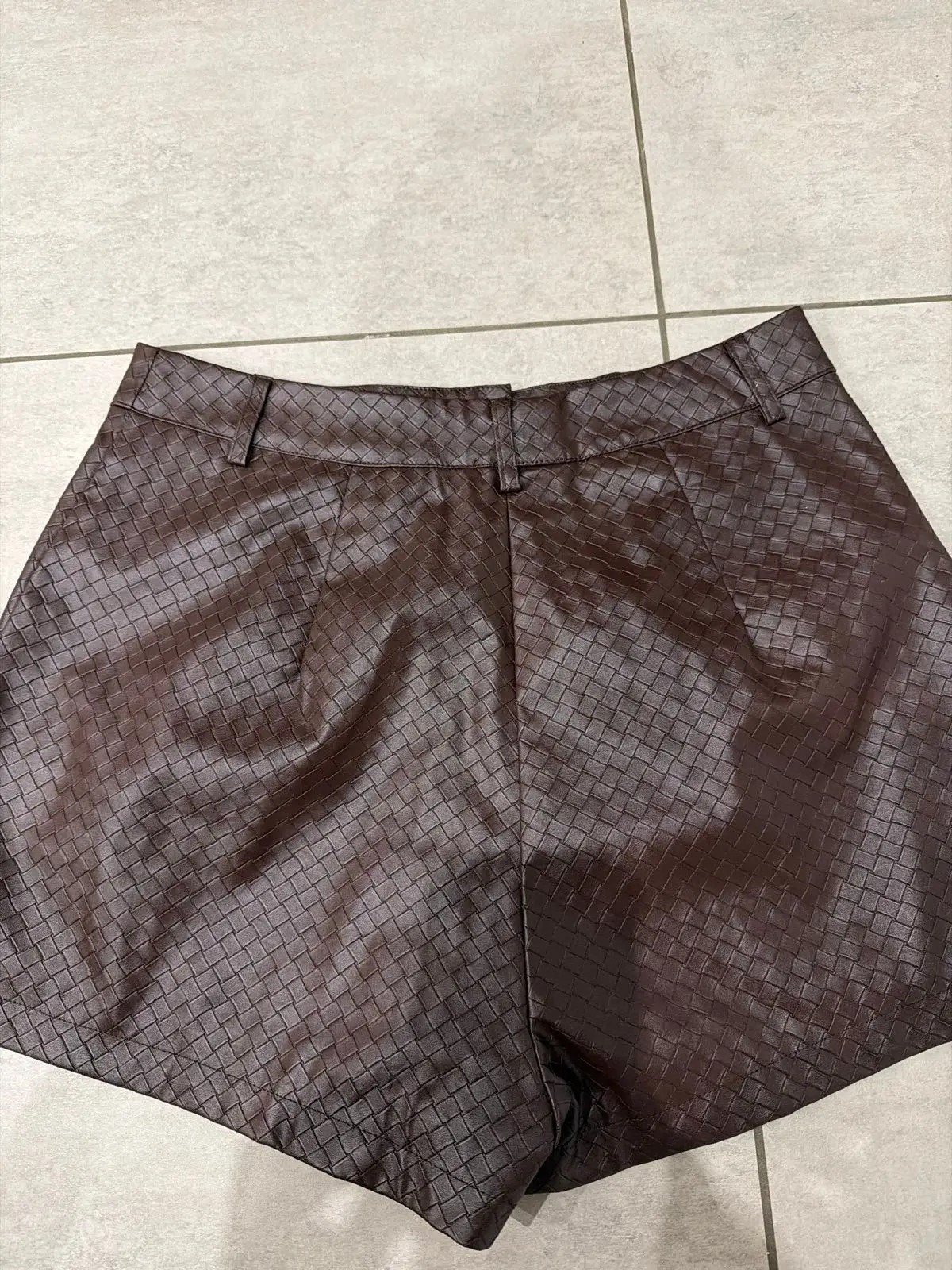 Shein Brown Woven Faux-Leather Shorts