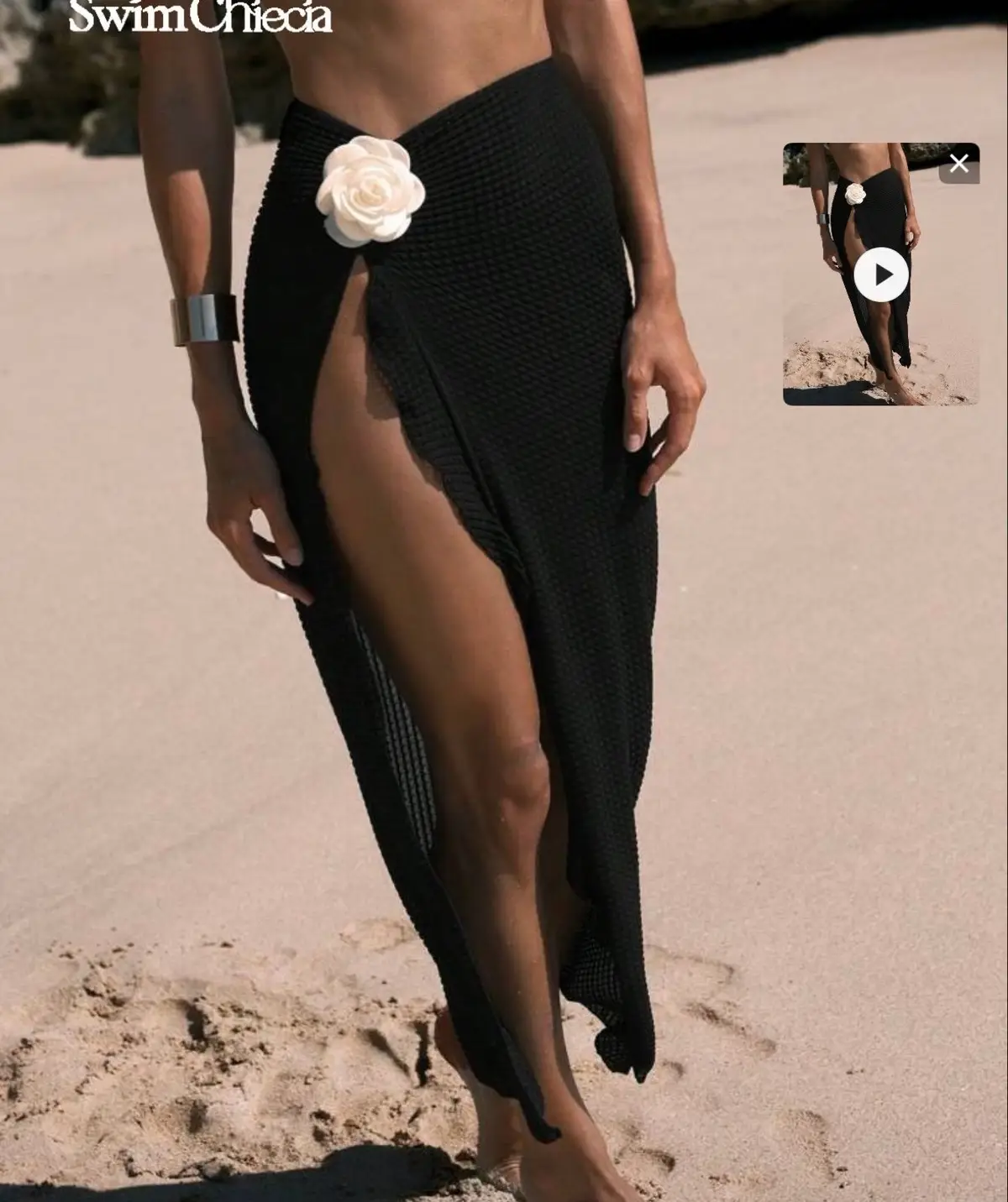 Shein Black Knitted Maxi Skirt with Rose Detail