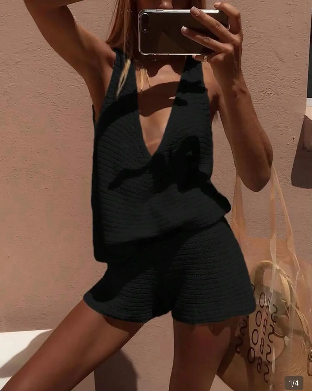 Shein Black Knitted Two-Piece Set