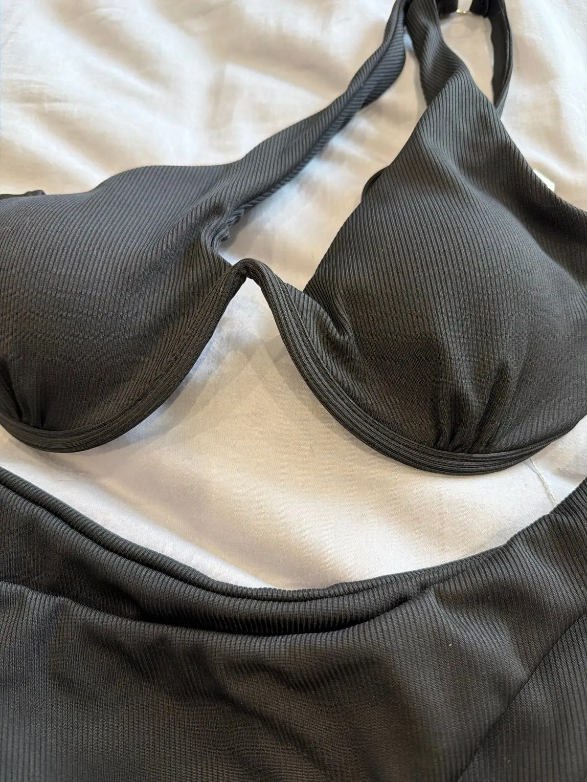 SHEIN Black Ribbed One-Shoulder Bikini Set