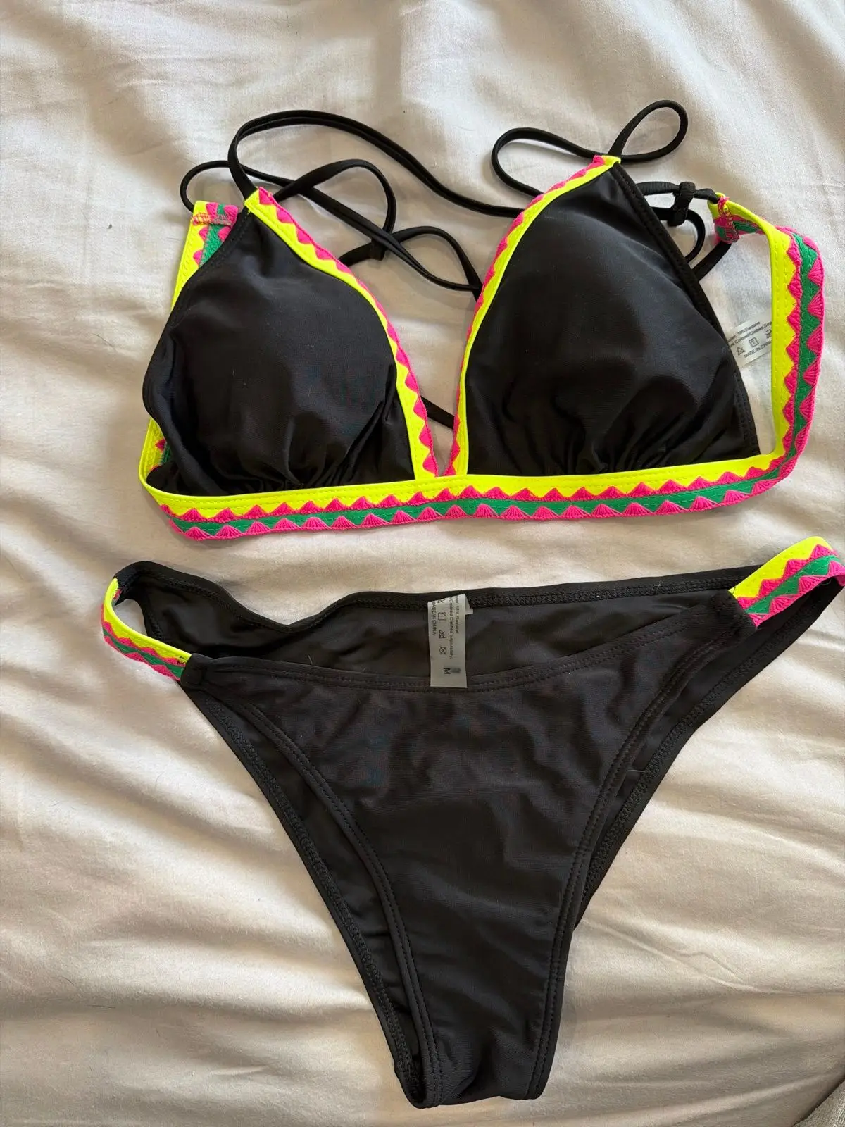 Shein Black Neon Trim Bikini Set