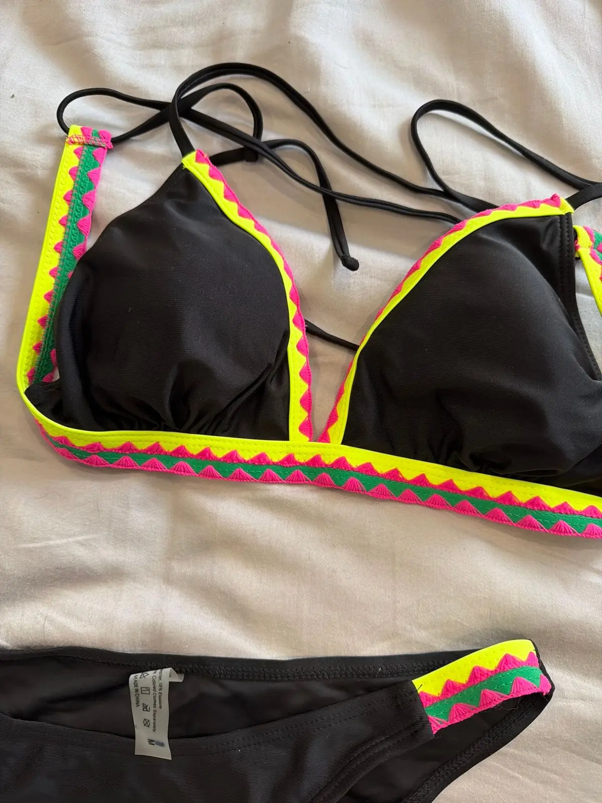 Shein Black Neon Trim Bikini Set