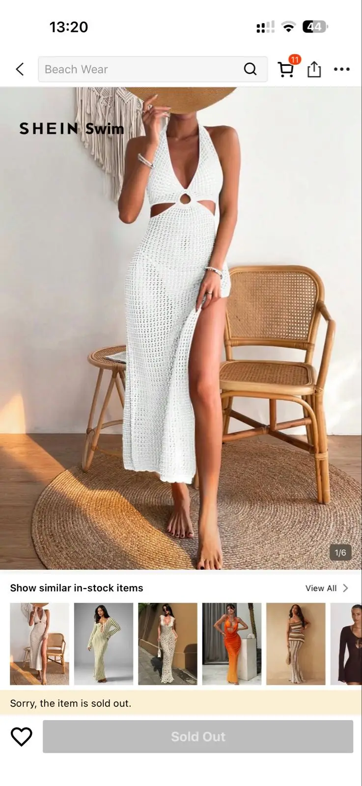 Shein White Crochet Halter Beach Cover-Up Dress