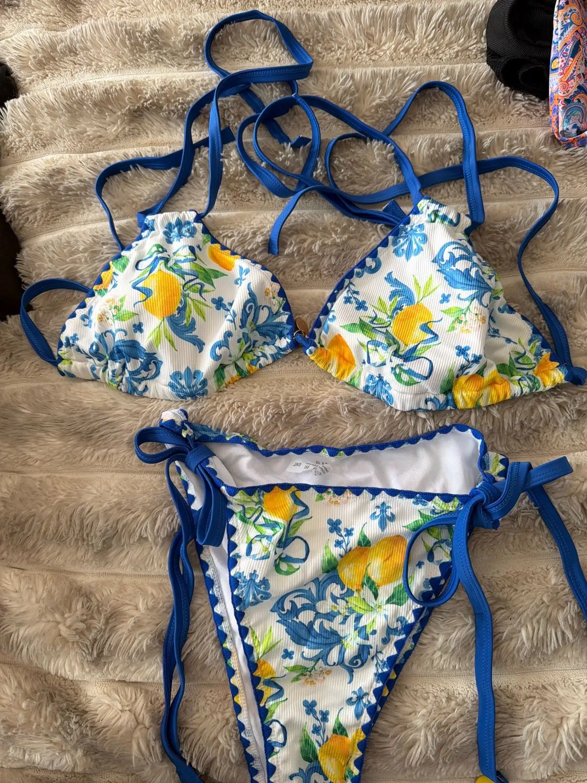 Shein Lemon Blue Floral Print Bikini Set