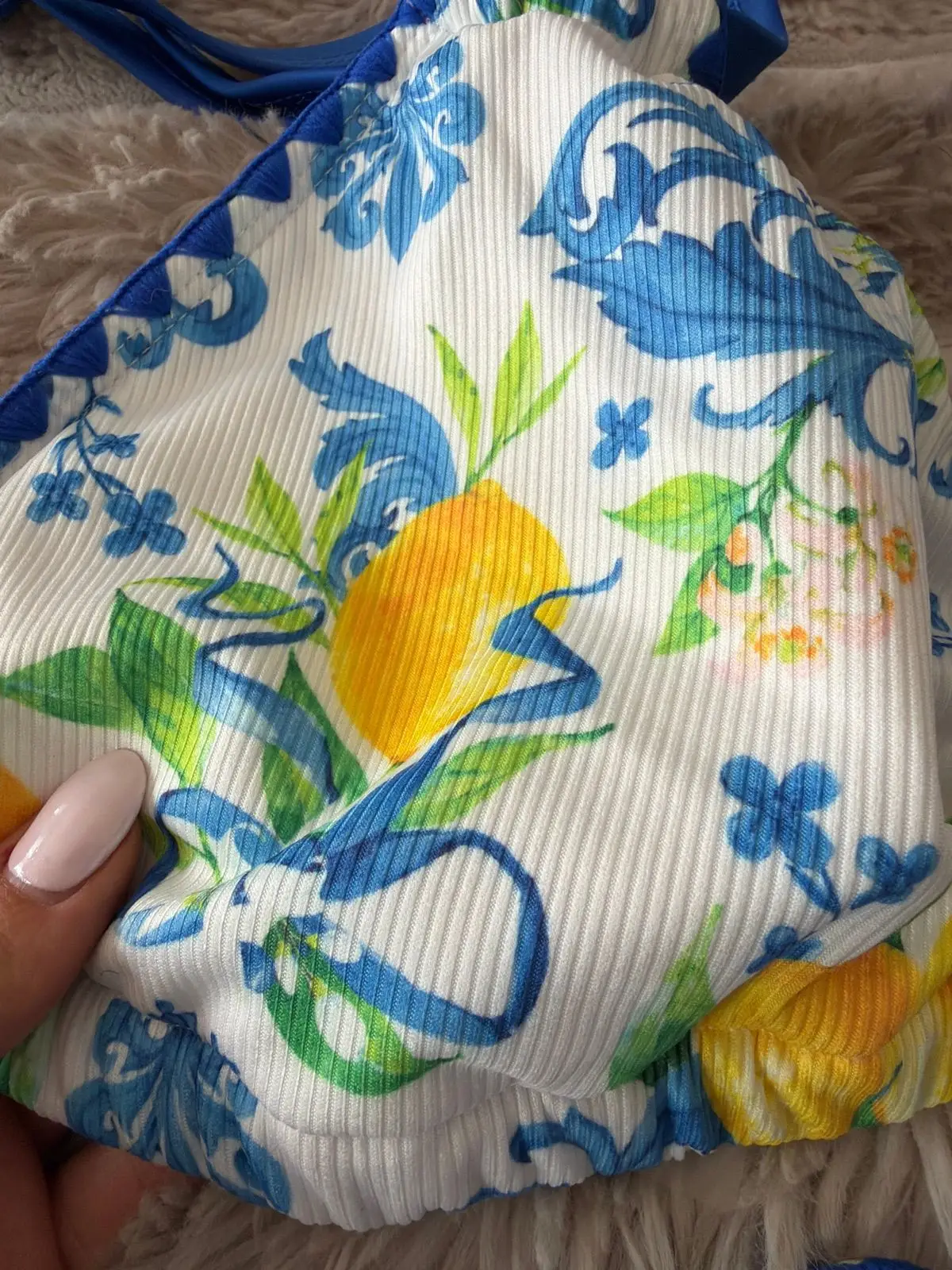 Shein Lemon Blue Floral Print Bikini Set
