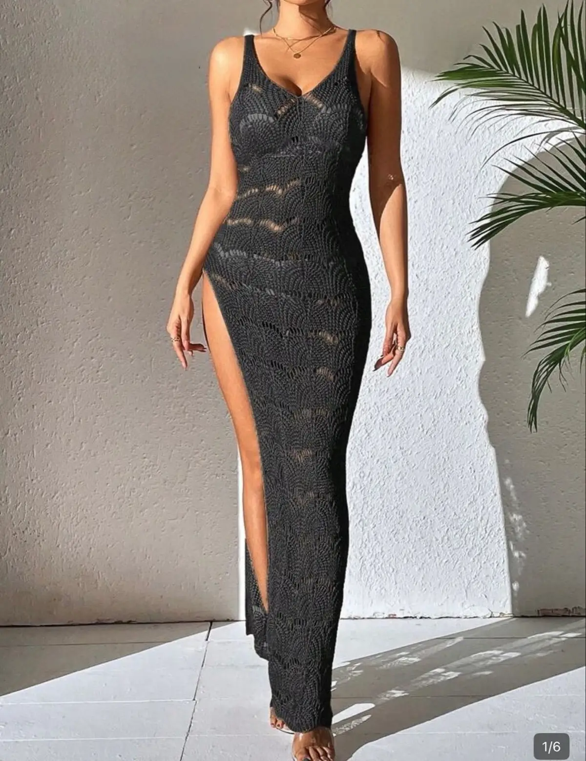 Shein Black Crochet Maxi Dress with Slit