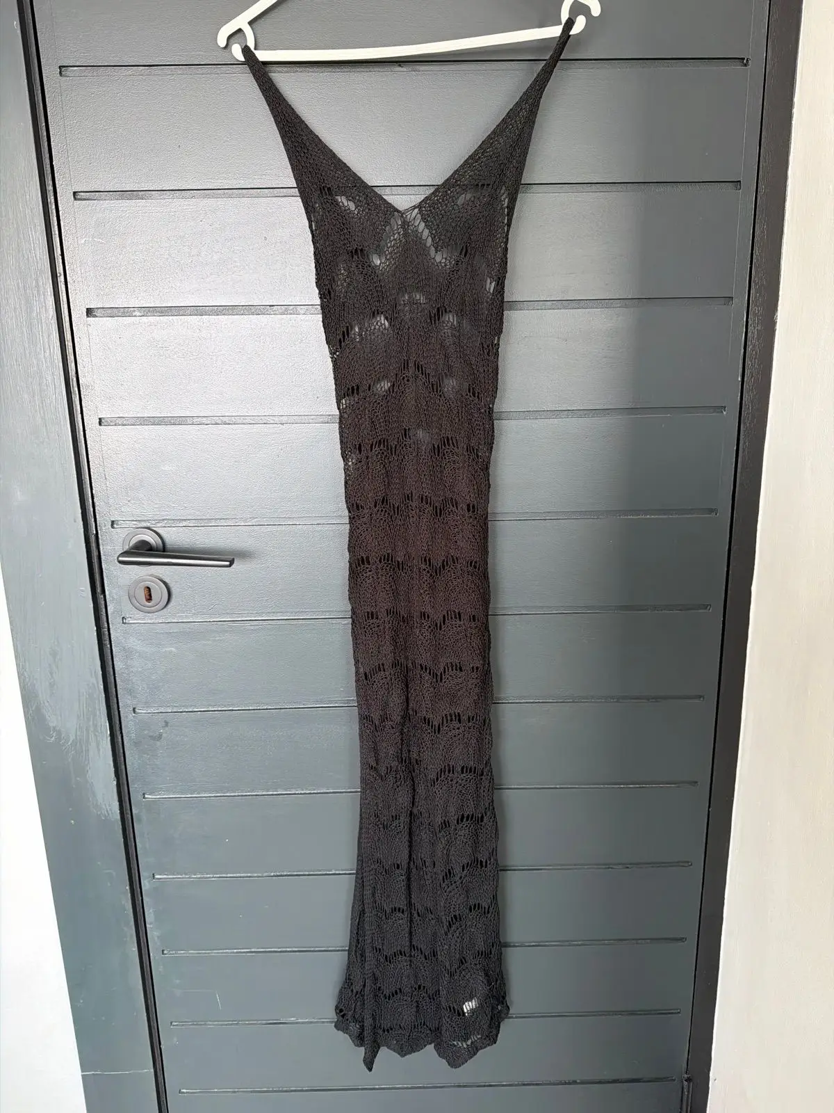 Shein Black Crochet Maxi Dress with Slit