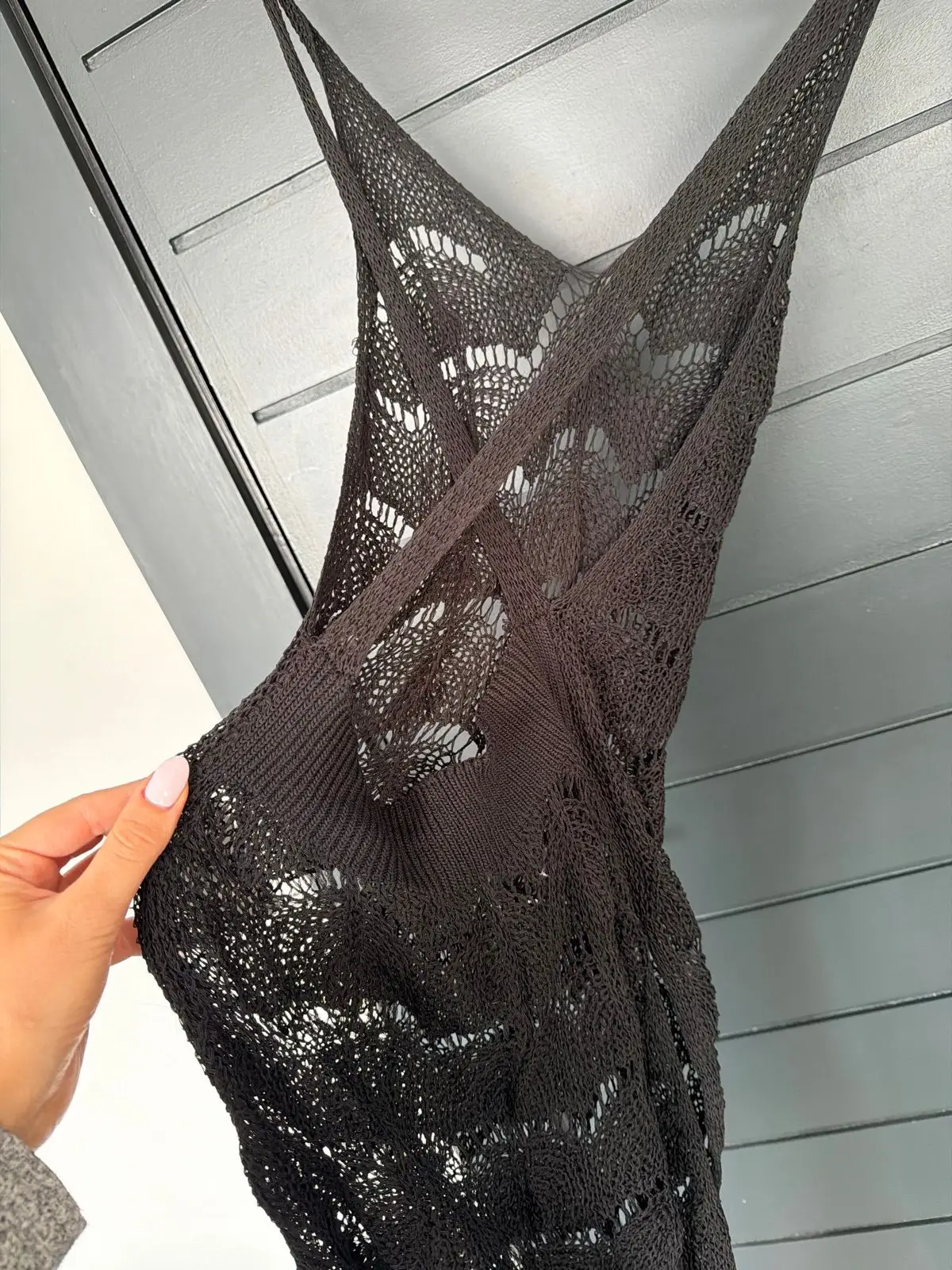 Shein Black Crochet Maxi Dress with Slit