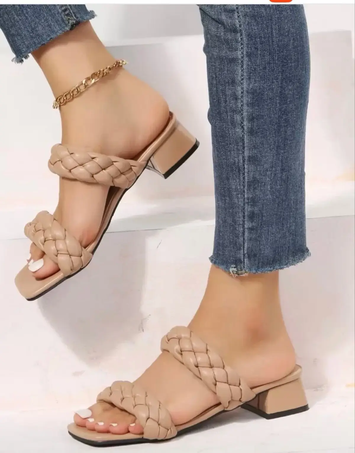 Shein Braided Strap Low Block Heel Sandals