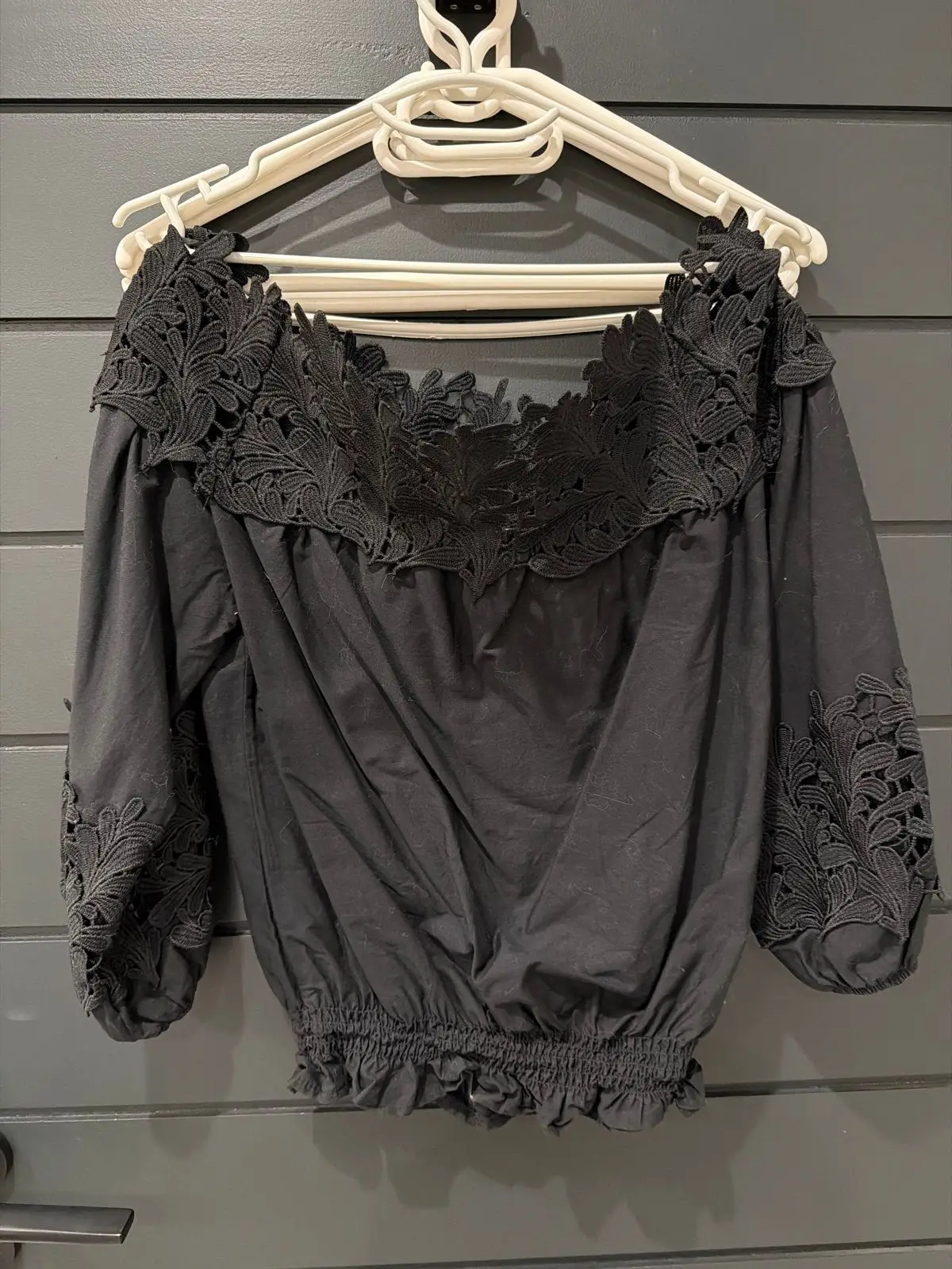 Truworths Black Off-the-Shoulder Lace Trim Top