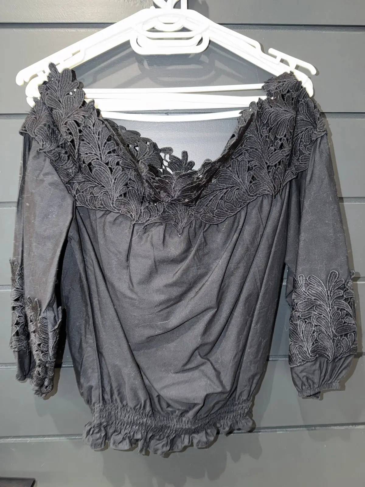 Truworths Black Off-the-Shoulder Lace Trim Top