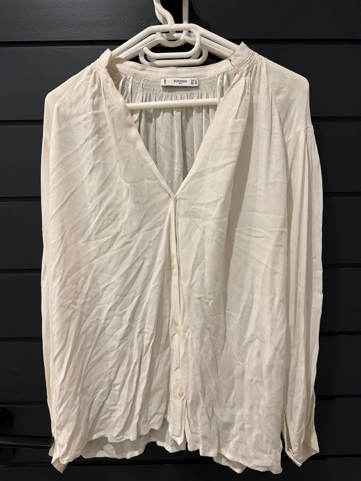 Mango White Long-Sleeve Button-Down Blouse